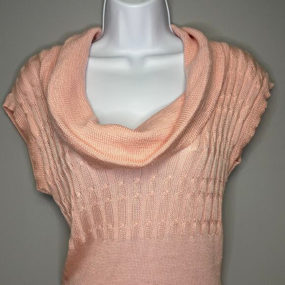 VTG Y2K Feminine Preppy Say What Cowl Neck Light Pink Bodycon Sweater Dress Sz M - Picture 2 of 5